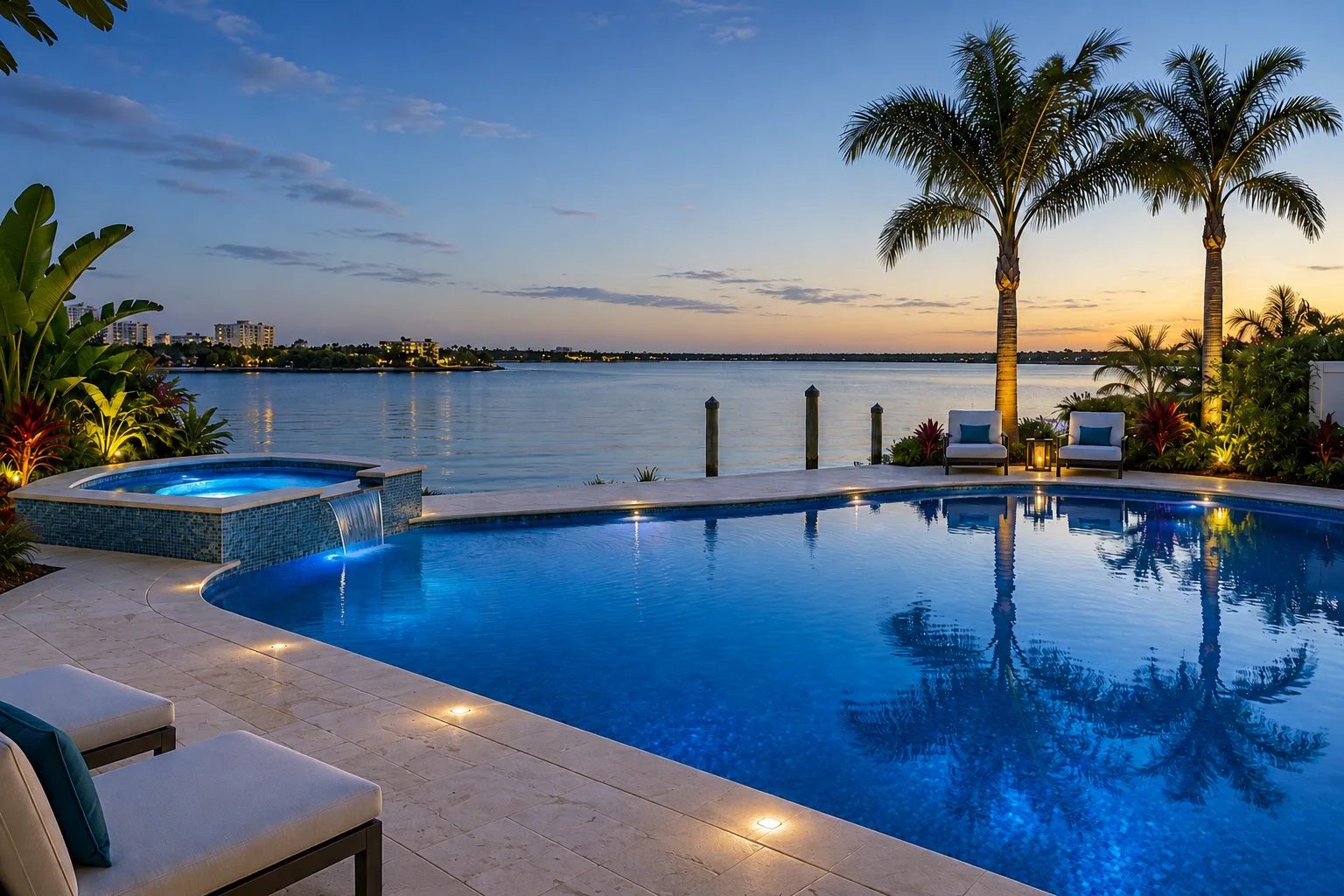 Waterfront vacation-rental pool in Treasure Island, FL — cleaned and chemically balanced by Suncoast Pool Pros
